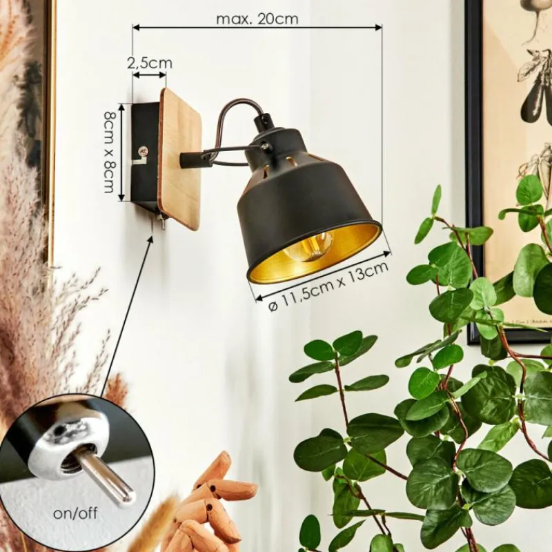 Lampes Dorées-hofstein Applique murale Safari Chrome, Bois clair, Noir, 1 lumière