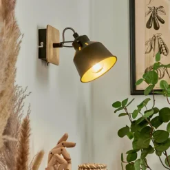 Lampes Dorées-hofstein Applique murale Safari Chrome, Bois clair, Noir, 1 lumière