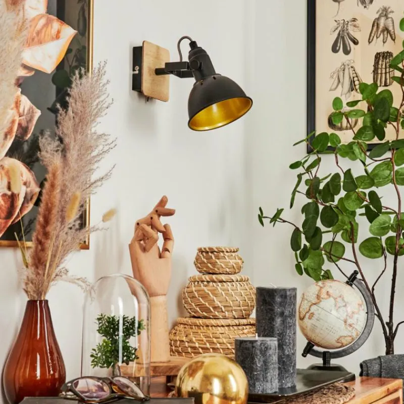 Lampes Dorées-hofstein Applique murale Tina Chrome, Bois clair, Noir, 1 lumière