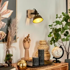 Lampes Dorées-hofstein Applique murale Tina Chrome, Bois clair, Noir, 1 lumière