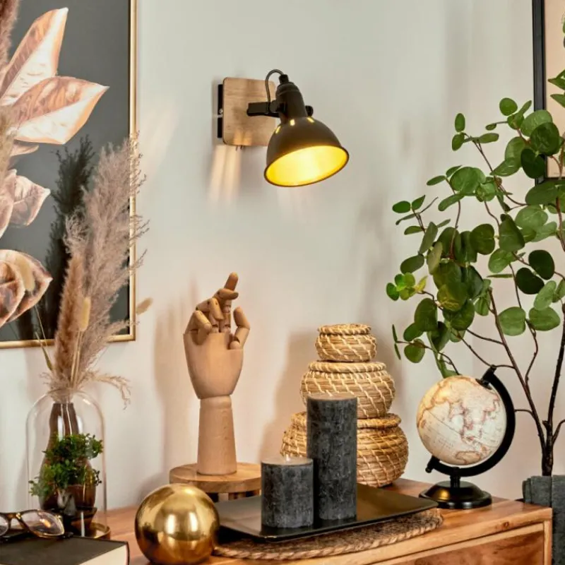 Lampes Dorées-hofstein Applique murale Tina Chrome, Bois clair, Noir, 1 lumière