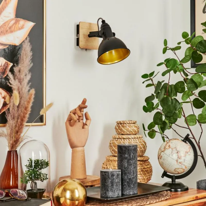 Lampes Dorées-hofstein Applique murale Tina Chrome, Bois clair, Noir, 1 lumière