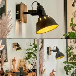 Lampes Dorées-hofstein Applique murale Tina Chrome, Bois foncé, Noir, 1 lumière