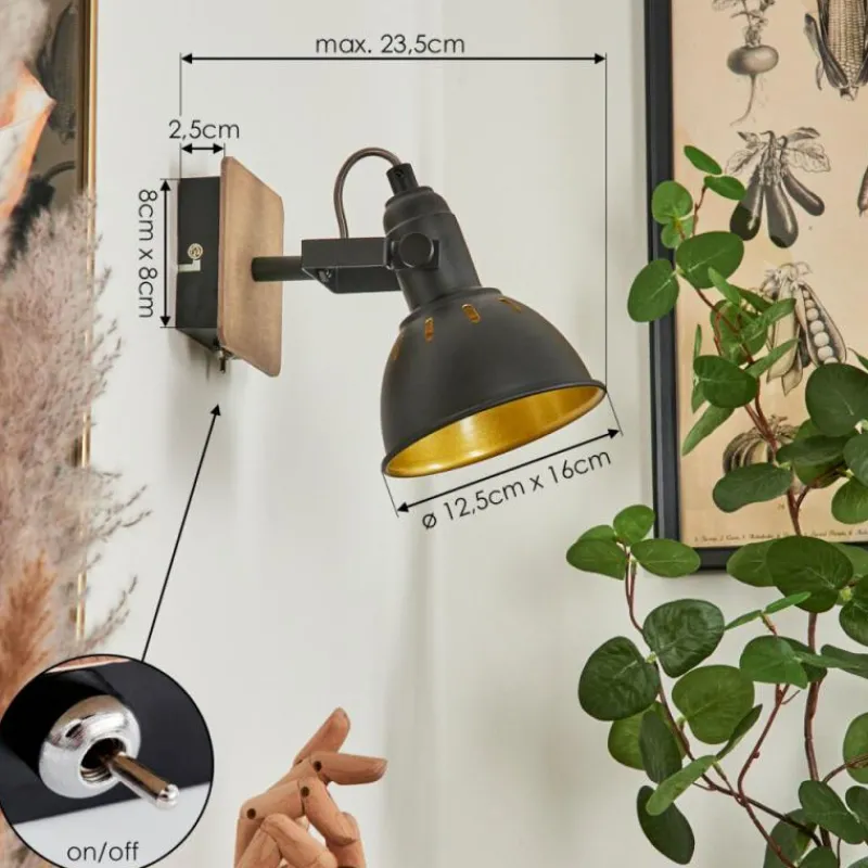 Lampes Dorées-hofstein Applique murale Tina Chrome, Bois foncé, Noir, 1 lumière