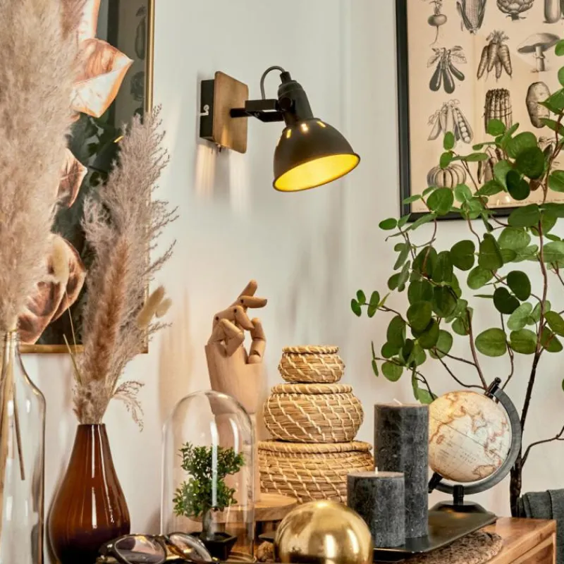 Lampes Dorées-hofstein Applique murale Tina Chrome, Bois foncé, Noir, 1 lumière