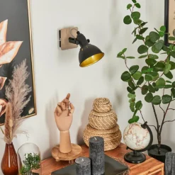 Lampes Dorées-hofstein Applique murale Tina Chrome, Bois foncé, Noir, 1 lumière