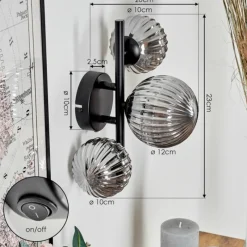 hofstein Applique murale - Verre 10, 12 cm Chehalis Fumé, 3 lumières