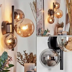 hofstein Applique murale - Verre 10, 12 cm Chehalis Ambre, Fumé, 3 lumières