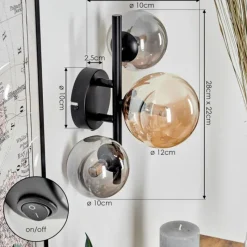 hofstein Applique murale - Verre 10, 12 cm Chehalis Ambre, Fumé, 3 lumières