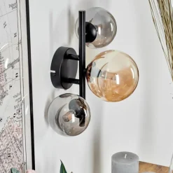 hofstein Applique murale - Verre 10, 12 cm Chehalis Ambre, Fumé, 3 lumières