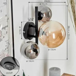 hofstein Applique murale - Verre 10, 15 cm Chehalis Ambre, Fumé, 3 lumières