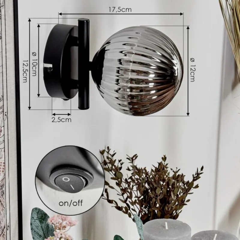 hofstein Applique murale - Verre 12 cm Chehalis Fumé, 1 lumière