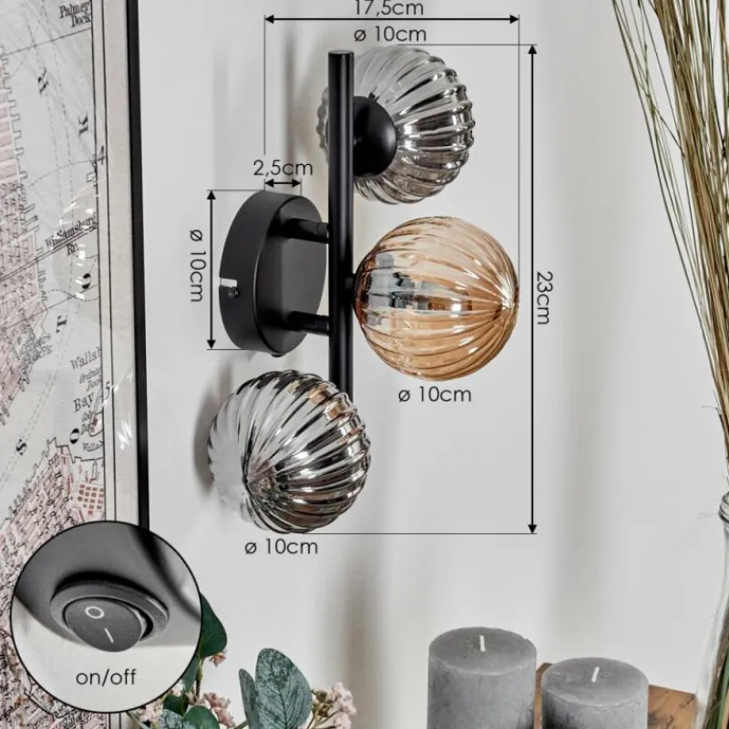 hofstein Applique murale - Verre 10 cm Chehalis Ambre, Fumé, 3 lumières