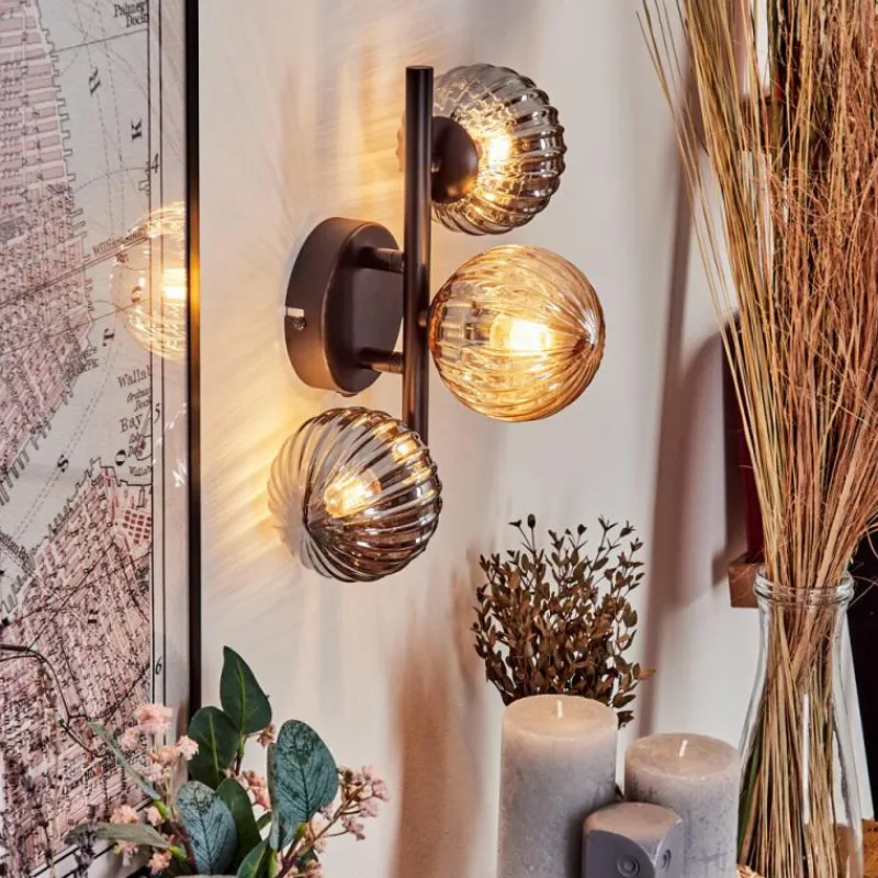 hofstein Applique murale - Verre 10 cm Chehalis Ambre, Fumé, 3 lumières