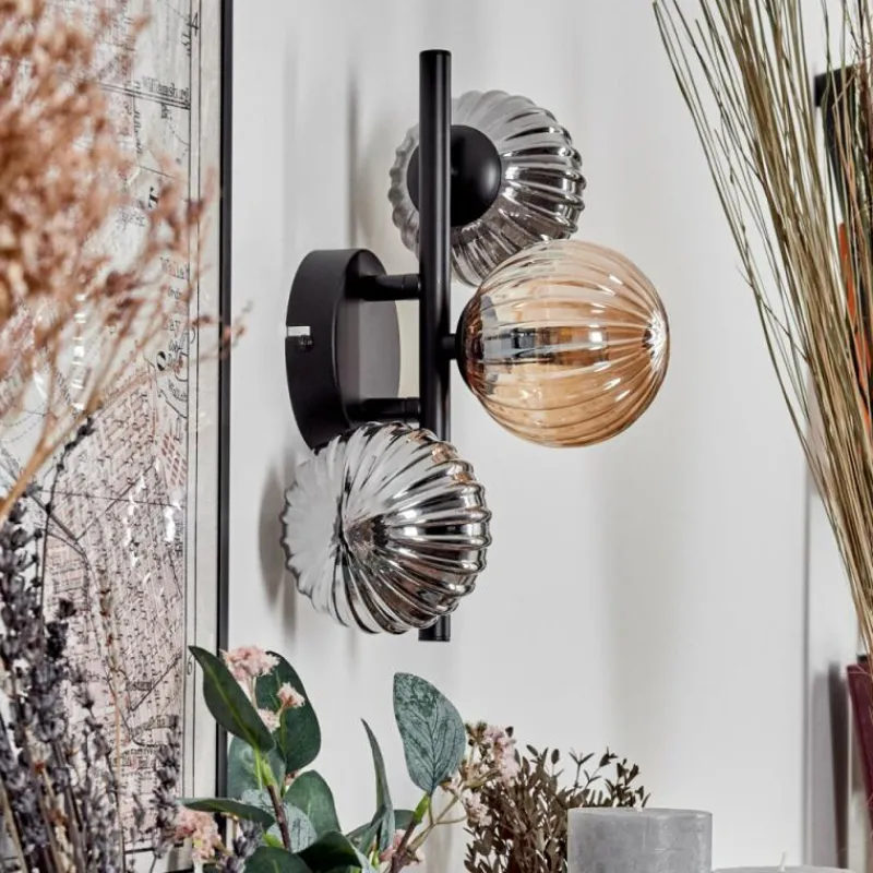 hofstein Applique murale - Verre 10 cm Chehalis Ambre, Fumé, 3 lumières