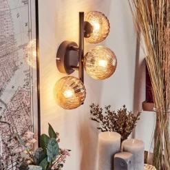 hofstein Applique murale - Verre 10 cm Chehalis Ambre, 3 lumières