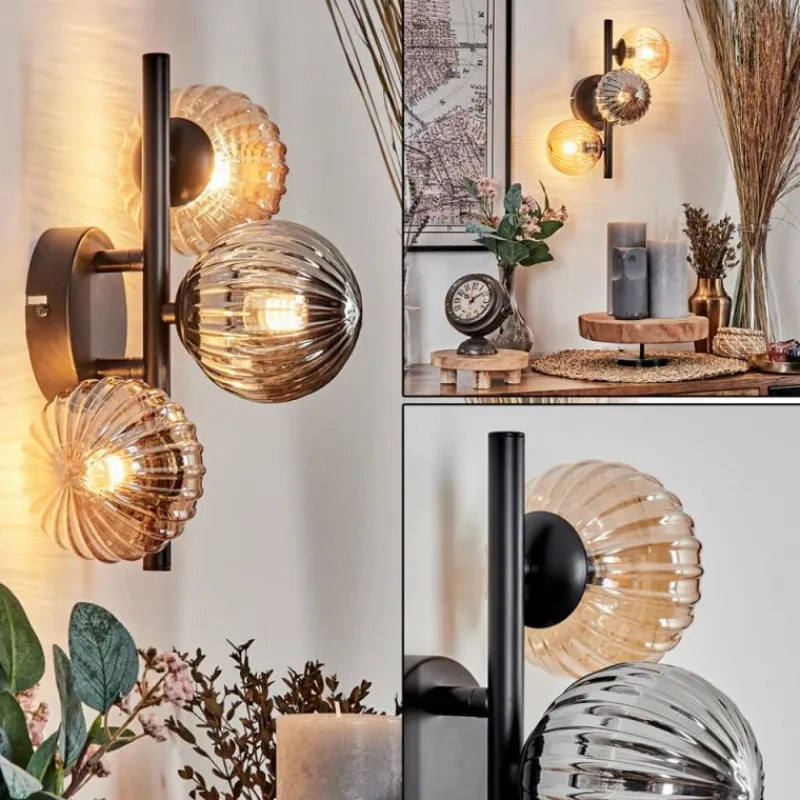 hofstein Applique murale - Verre 10 cm Chehalis Ambre, Fumé, 3 lumières