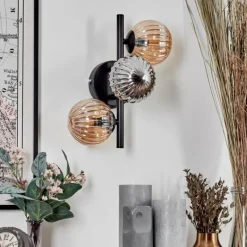 hofstein Applique murale - Verre 10 cm Chehalis Ambre, Fumé, 3 lumières