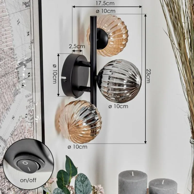 hofstein Applique murale - Verre 10 cm Chehalis Ambre, Fumé, 3 lumières