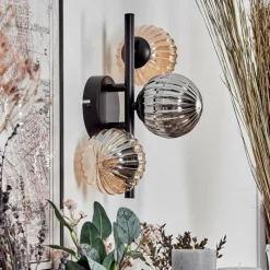 hofstein Applique murale - Verre 10 cm Chehalis Ambre, Fumé, 3 lumières