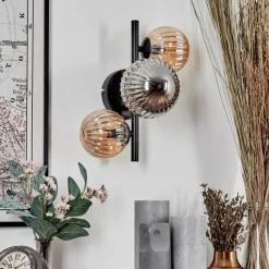 hofstein Applique murale - Verre 10 cm, 12 cm Chehalis Ambre, Fumé, 3 lumières