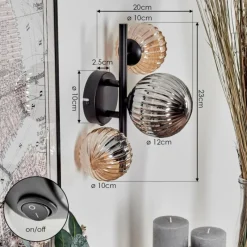 hofstein Applique murale - Verre 10 cm, 12 cm Chehalis Ambre, Fumé, 3 lumières