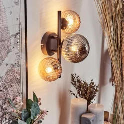 hofstein Applique murale - Verre 10 cm, 12 cm Chehalis Ambre, Fumé, 3 lumières