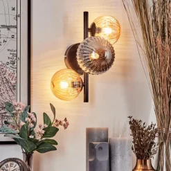 hofstein Applique murale - Verre 10 cm, 12 cm Chehalis Ambre, Fumé, 3 lumières