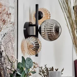 hofstein Applique murale - Verre 10 cm, 12 cm Chehalis Ambre, Fumé, 3 lumières