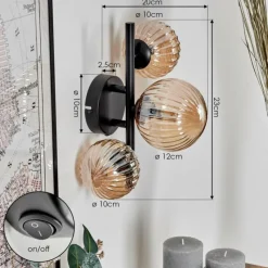 hofstein Applique murale - Verre 10 cm, 12 cm Chehalis Ambre, 3 lumières