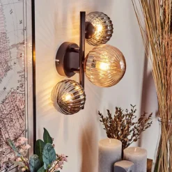 hofstein Applique murale - Verre 10 cm, 12 cm Chehalis Ambre, Fumé, 3 lumières