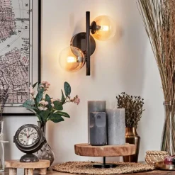 hofstein Applique murale - Verre 10 cm Chehalis Ambre, Clair, 2 lumières