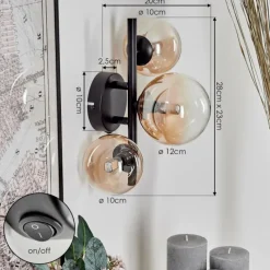 hofstein Applique murale - Verre 10 cm, 12 cm Chehalis Ambre, Clair, 3 lumières