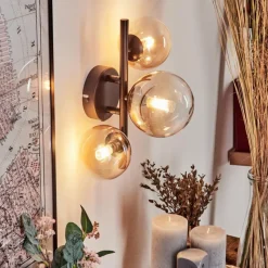 hofstein Applique murale - Verre 10 cm, 12 cm Chehalis Ambre, Clair, 3 lumières