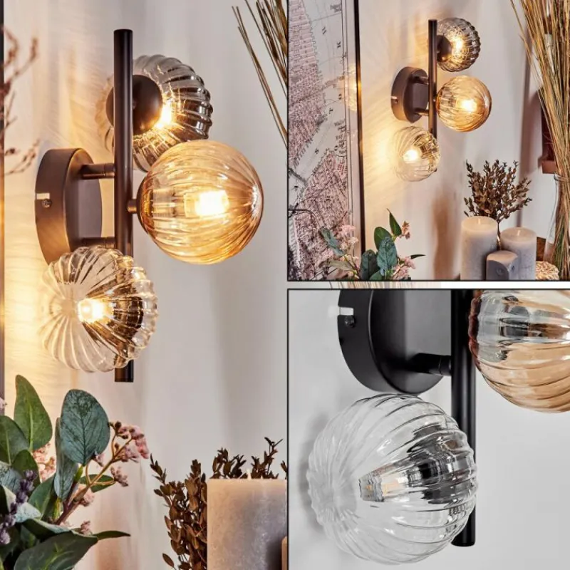 hofstein Applique murale - Verre 10 cm Chehalis Ambre, Clair, Fumé, 3 lumières