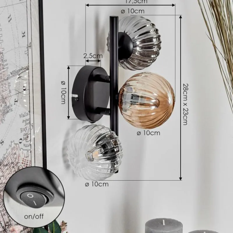 hofstein Applique murale - Verre 10 cm Chehalis Ambre, Clair, Fumé, 3 lumières