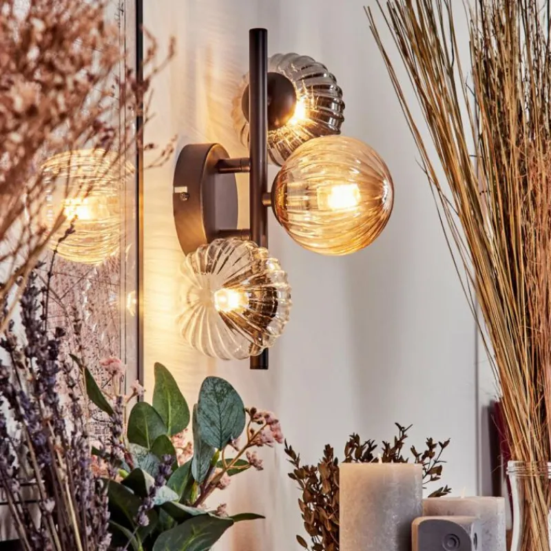 hofstein Applique murale - Verre 10 cm Chehalis Ambre, Clair, Fumé, 3 lumières