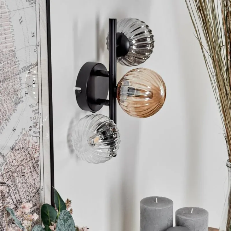 hofstein Applique murale - Verre 10 cm Chehalis Ambre, Clair, Fumé, 3 lumières