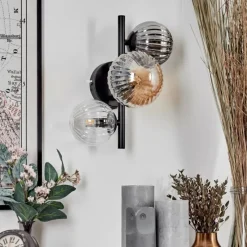 hofstein Applique murale - Verre 10 cm, 12 cm Chehalis Ambre, Clair, Fumé, 3 lumières