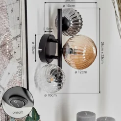 hofstein Applique murale - Verre 10 cm, 12 cm Chehalis Ambre, Clair, Fumé, 3 lumières