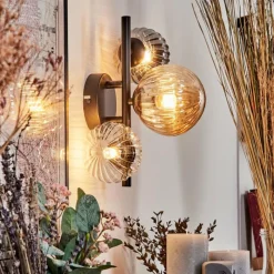 hofstein Applique murale - Verre 10 cm, 12 cm Chehalis Ambre, Clair, Fumé, 3 lumières