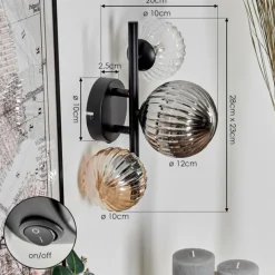 hofstein Applique murale - Verre 10 cm, 12 cm Chehalis Ambre, Clair, Fumé, 3 lumières