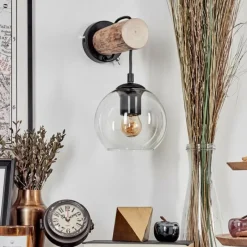 hofstein Applique murale - Verre 15 cm Koyoto Écru, Noir, 1 lumière