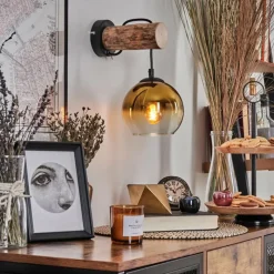 Lampes Dorées-hofstein Applique murale - Verre 15 cm Koyoto Écru, Noir, 1 lumière