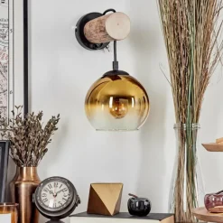 Lampes Dorées-hofstein Applique murale - Verre 15 cm Koyoto Écru, Noir, 1 lumière