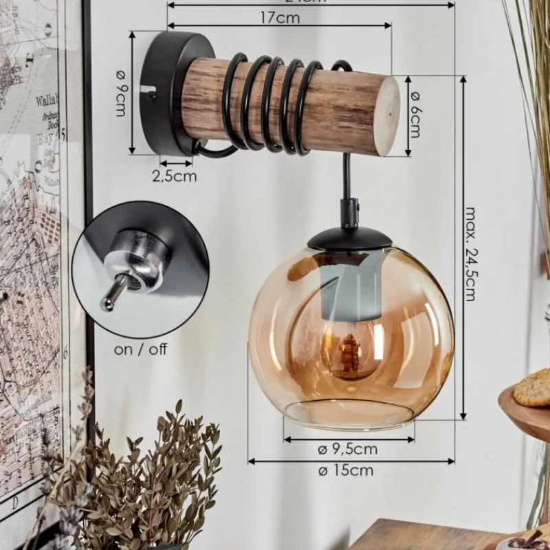 hofstein Applique murale - Verre 15 cm Koyoto Écru, Noir, 1 lumière