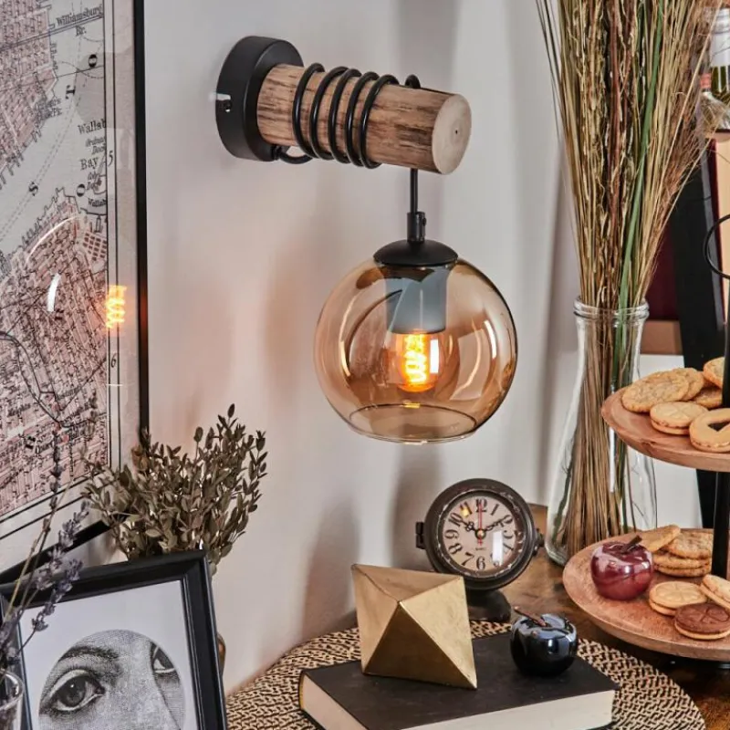 hofstein Applique murale - Verre 15 cm Koyoto Écru, Noir, 1 lumière