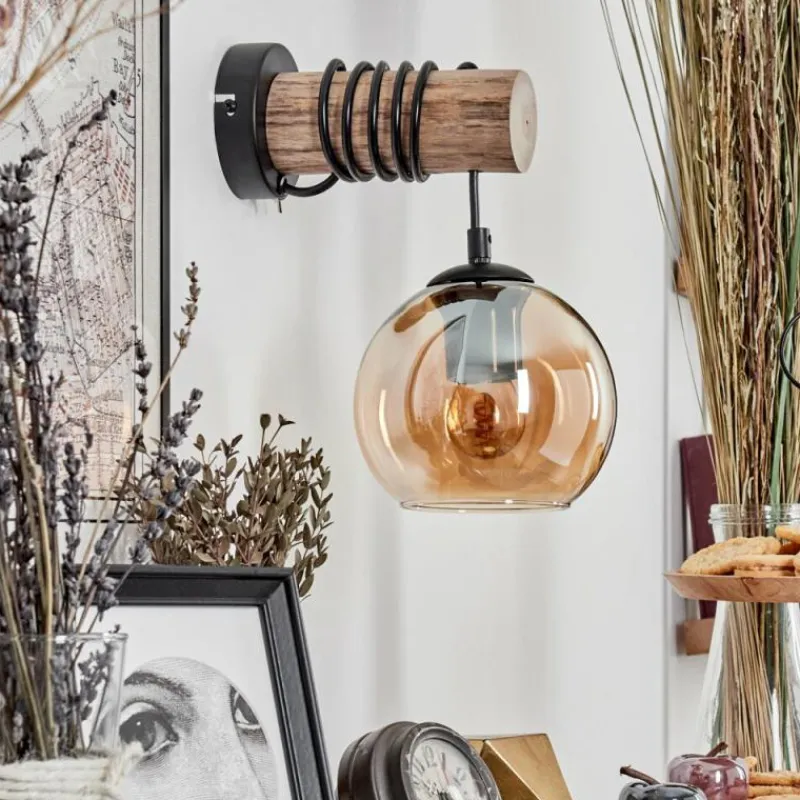 hofstein Applique murale - Verre 15 cm Koyoto Écru, Noir, 1 lumière