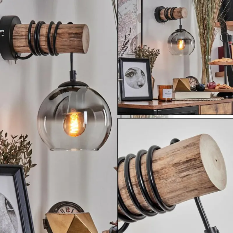 hofstein Applique murale - Verre 15 cm Koyoto Écru, Noir, 1 lumière