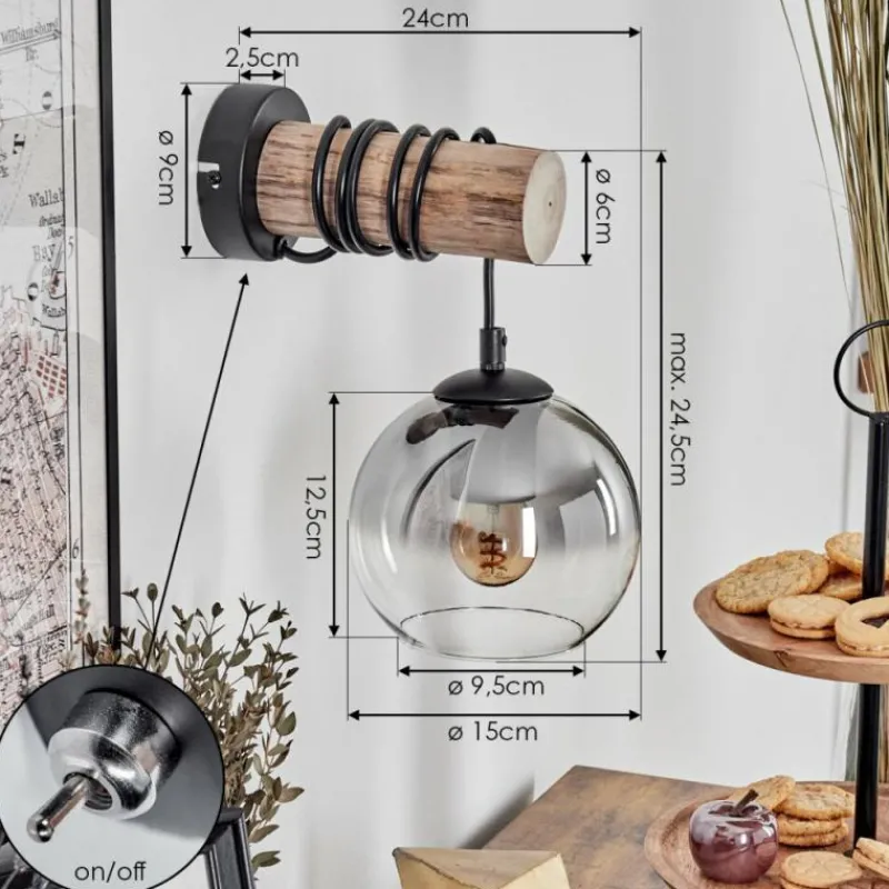 hofstein Applique murale - Verre 15 cm Koyoto Écru, Noir, 1 lumière